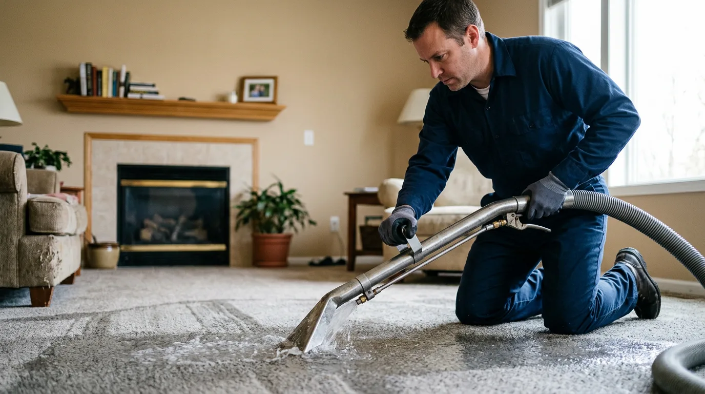 Water damage restoration technician working near Jackson, MO